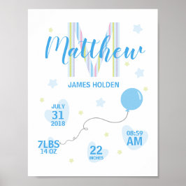 Póster Blue Shades Birth Stat Design
