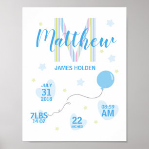 Póster Blue Shades Birth Stat Design