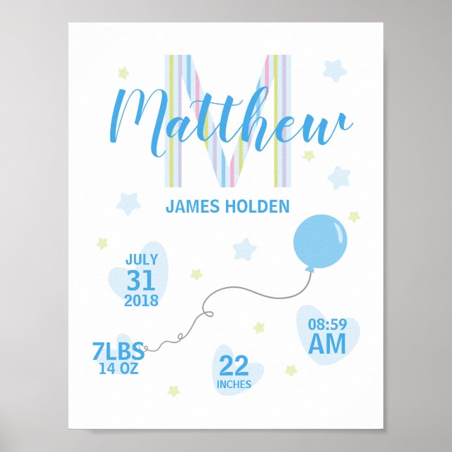 Póster Blue Shades Birth Stat Design (Frente)