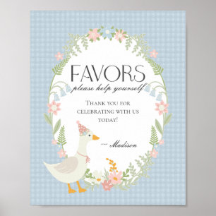 Póster Blue Silly Goose Floral Gingham Favorece el Rótulo
