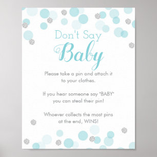 Póster Blue Silver Confetti no dice juego de Baby Shower