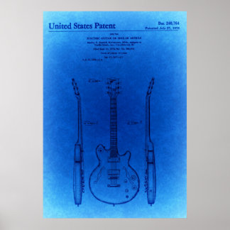 Póster Blue Sketch Jazz Guitar estilo cuerpo hueco Patent