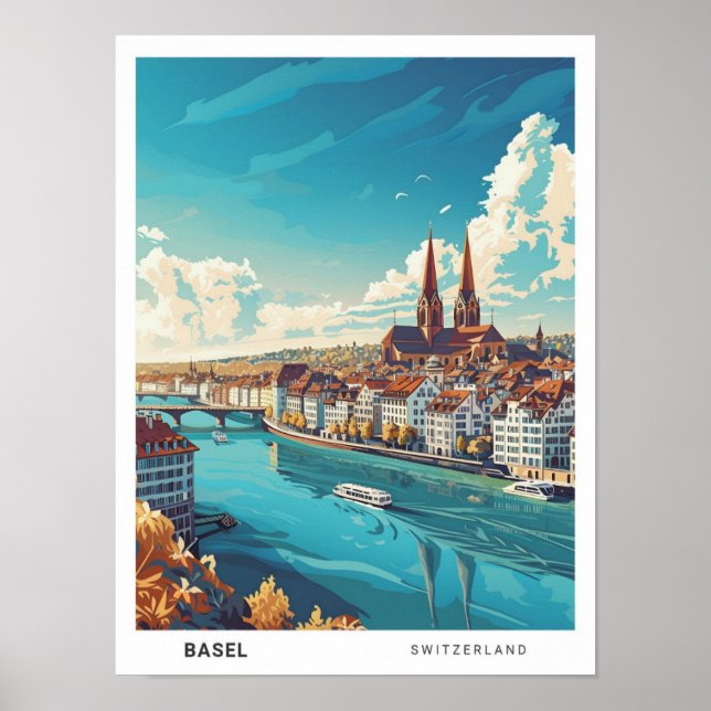 Póster Blue Sky en Basilea Suiza Viajes de época (Frente)