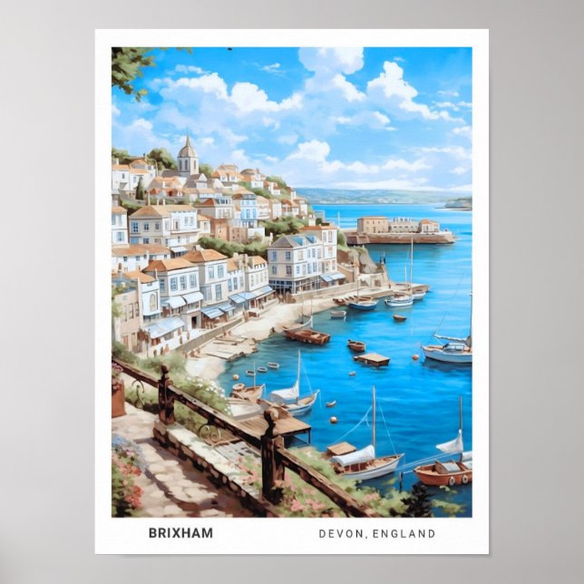 Póster Blue Sky en Brixham Devon Inglaterra Viajes de Vin (Frente)