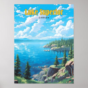 Póster Blue Sky en Lake Superior Canada Vintage Travel