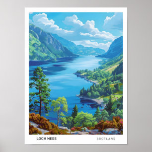 Póster Blue Sky en Loch Ness Scotland Vintage Travel