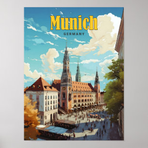 Póster Blue Sky en Munich Alemania Viajes de época