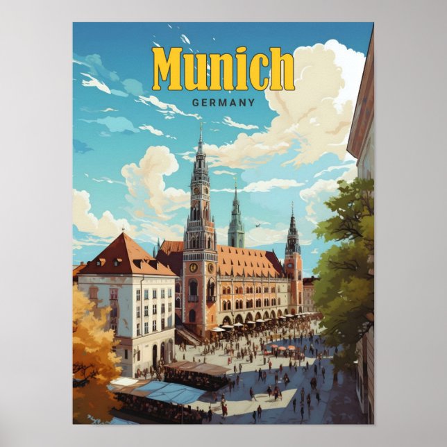Póster Blue Sky en Munich Alemania Viajes de época (Frente)