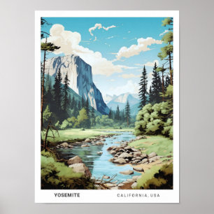 Póster Blue Sky en Yosemite California Vintage Travel