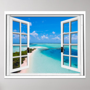 Póster Blue Sky Tranquilidad Sea View Fake Window