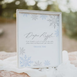 Póster Blue Snowflake Boy Baby Shower Diaper Raffle Rótul