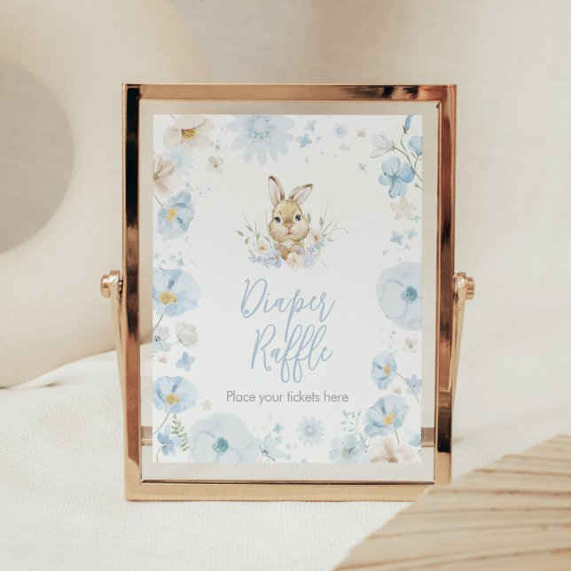 Póster Blue Somebunny Rabbit Baby Shower Diaper Raffle (Blue Rabbit Somebunny Baby Shower Diaper Raffle Sign)