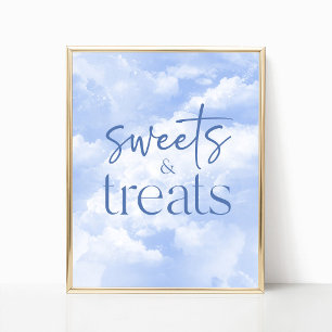 Póster Blue Sparkly Clouds Rótulo de dulces y tratamiento