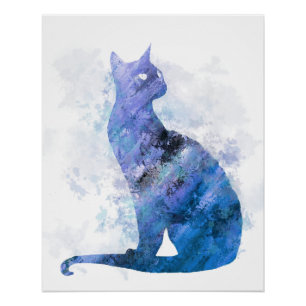 Póster Blue Splash Digital Watercolor Siamese Cat 726