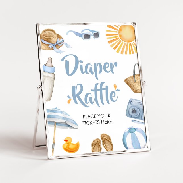 Póster Blue Splish Splash Baby Shower Diaper Raffle (Boy Summer Beach Baby Shower Diaper Raffle Sign)