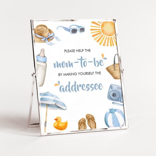 Póster Blue Splish Splash Baby Shower Envelope Station (Boy Summer Beach Baby Shower Envelope Station Sign)