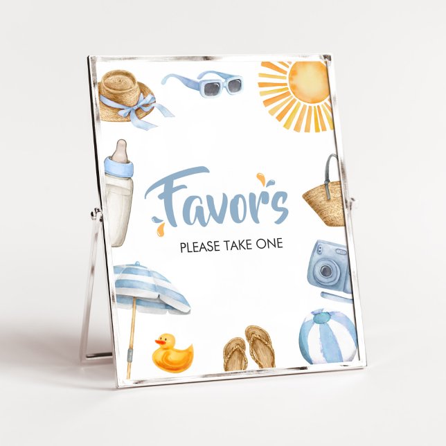 Póster Blue Splish Splash Baby Shower Favores (Boy Summer Beach Baby Shower Favors Sign)