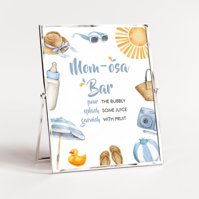 Póster Blue Splish Splash Baby Shower Mom Osa Bar (Boy Summer Beach Baby Shower Mom Osa Bar Sign)