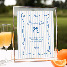 Póster Blue Squiggle Frame Bow Bridal Shower Mimosa Bar