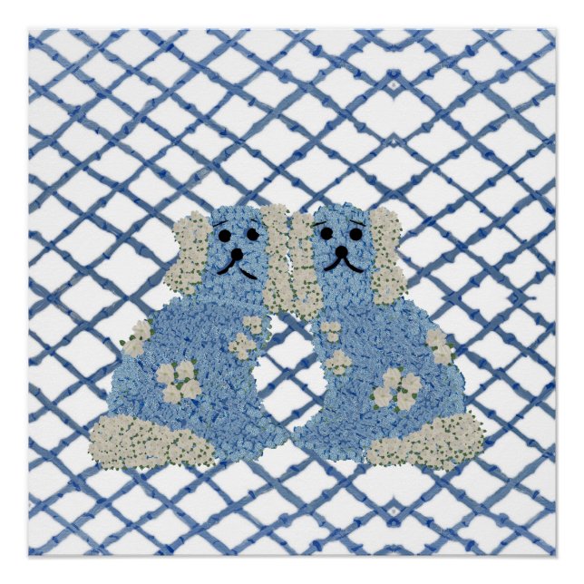 Póster Blue Staffordshire Dogs Lattice Trellis (Anverso)