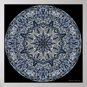 Póster Blue Stain-Glass Mandala