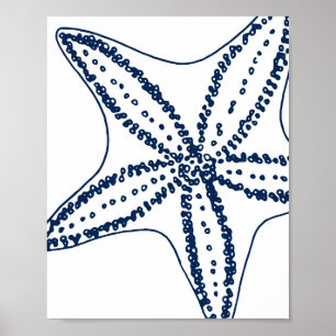 Póster Blue Starfish Coastal Line Art