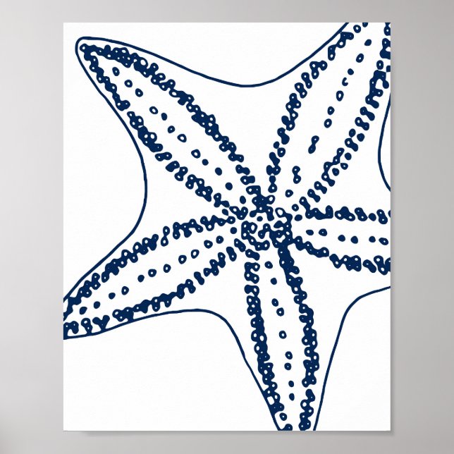 Póster Blue Starfish Coastal Line Art (Frente)