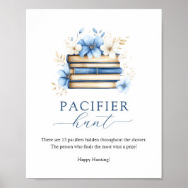 Póster Blue Storybook Baby Shower Pacifier Hunt Game Sign