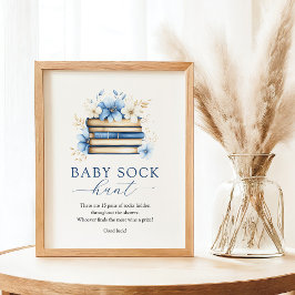Póster Blue Storybook Baby Sock Hunt Game Sign