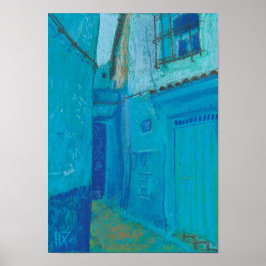 Póster Blue Street Chefchaouen Morocco Pastel Pintura