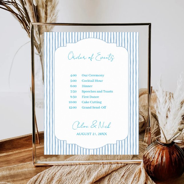Póster Blue Striped Wedding Schedule Order of Events (Subido por el creador)