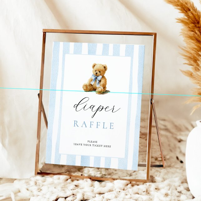Póster Blue Stripes Bear Baby Shower Diaper Raffle  (Subido por el creador)