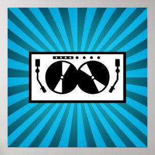 Póster Blue Sunburst DJ Turnable Music