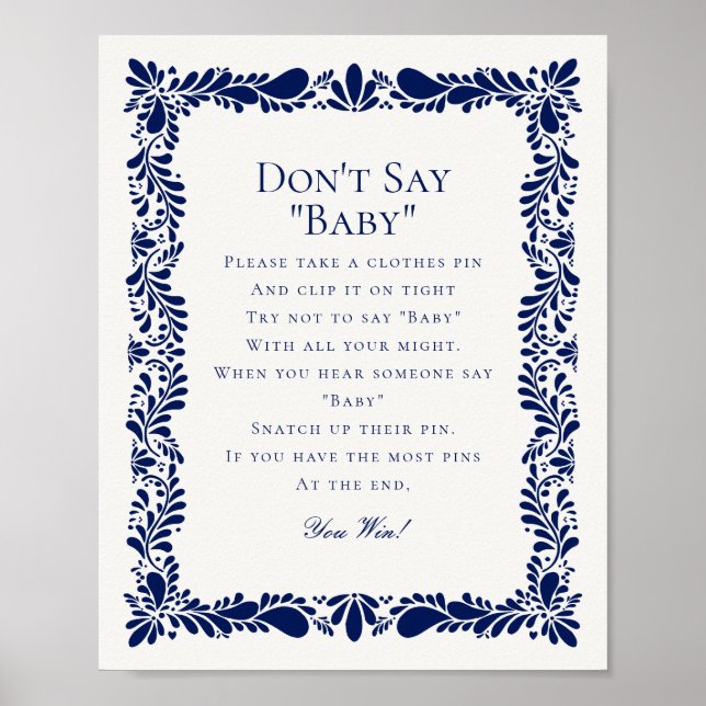 Póster Blue Talavera Tile no dice juego de Baby Shower (Frente)