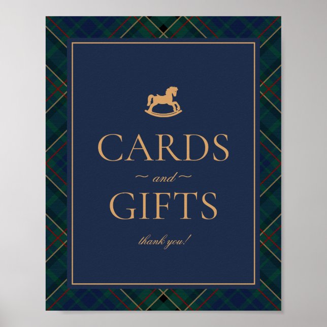 Póster Blue Tartan Plaid Rocking Horse Cards & Gifts (Frente)