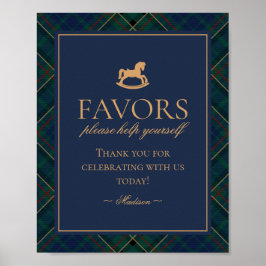 Póster Blue Tartan Plaid Rocking Horse Favors Sign