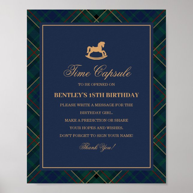 Póster Blue Tartan Plaid Rocking Horse Time Capsule (Frente)