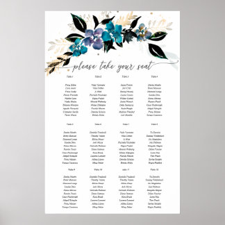 Póster Blue teal Floral Wedding Bouquet