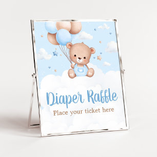 Póster Blue Teddy Bear Baby Shower Diaper Raffle
