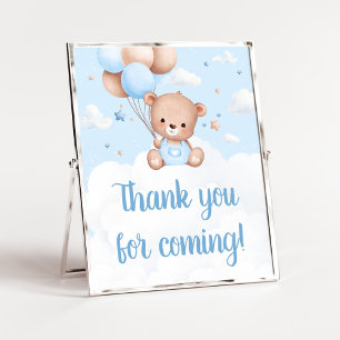 Póster Blue Teddy Bear Baby Shower Gracias Rótulo