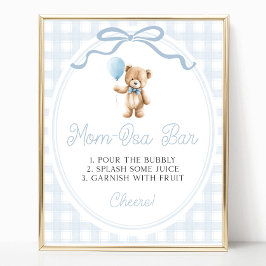 Póster Blue Teddy Bear Baby Shower Mimosa Bar Sign