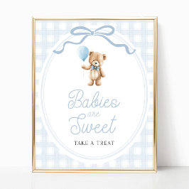Póster Blue Teddy Bear Baby Shower Sweets Table Sign