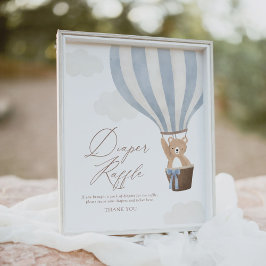 Póster Blue Teddy Bear Balloon Baby Shower Diaper Raffle