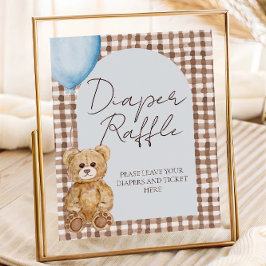 Póster Blue Teddy Bear Boy Baby Shower Diaper Raffle Rótu