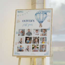 Póster Blue Teddy Bear Boy Rótulo de foto de cumpleaños