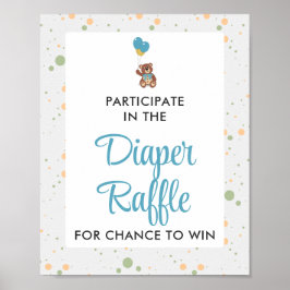 Póster Blue Teddy Bear Cub Baby Shower Diaper Raffle Game
