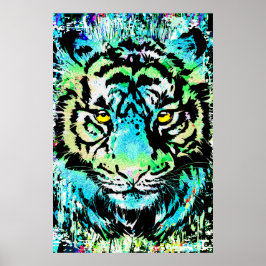 Póster Blue Tiger Head - Tiger Portrait Poster Print