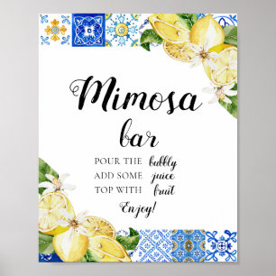 Póster Blue Tile Lemon Rótulo italiano Positano Mimosa Ba