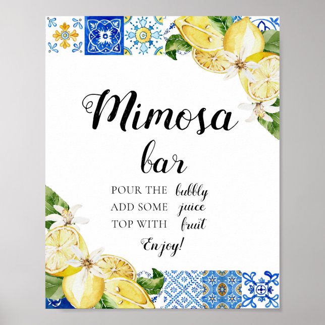 Póster Blue Tile Lemon Rótulo italiano Positano Mimosa Ba (Frente)