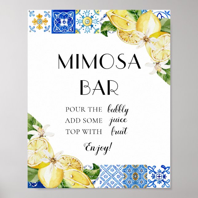 Póster Blue Tile Lemon Rótulo italiano Positano Mimosa Ba (Frente)